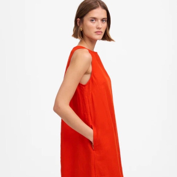 nwt madewell mini shift Sleeveless Red Dress linen bright flame small - Picture 3 of 13